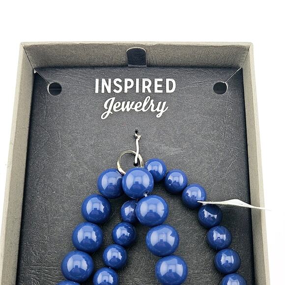 Double Strand Navy Blue Bead Stretch Bracelet Chunky Nautical Preppy Casual NWT - Picture 2 of 4